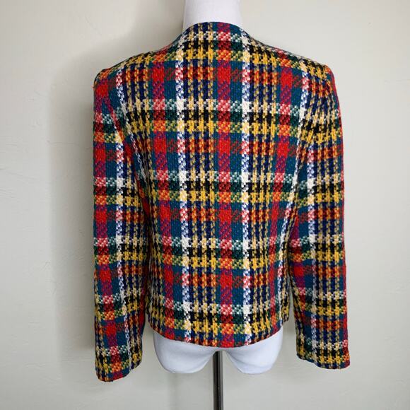 Vintage Blazer Plaid Red Green Gold Black Large Gold Buttons Sz 10 - Picture 2 of 7